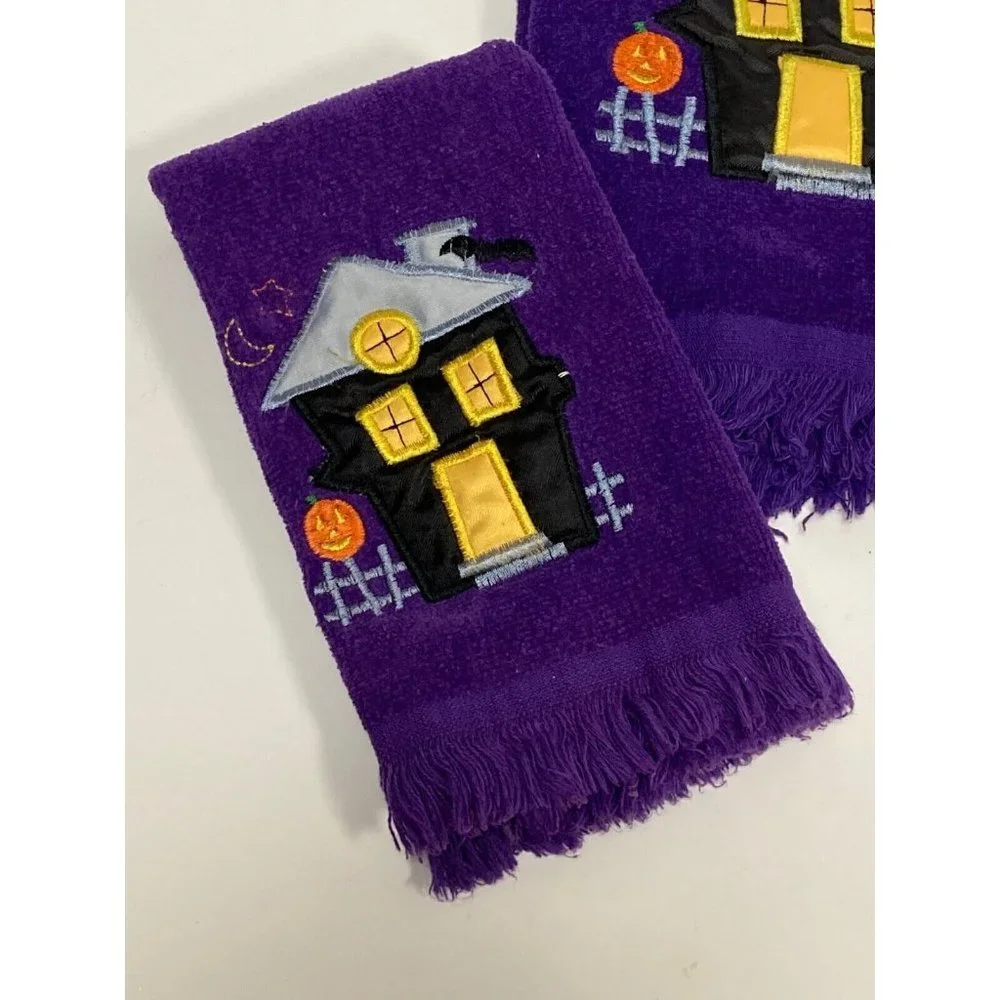 4 Vintage Cecil Saydah Halloween Haunted House Hand Towels and Wash Cloths